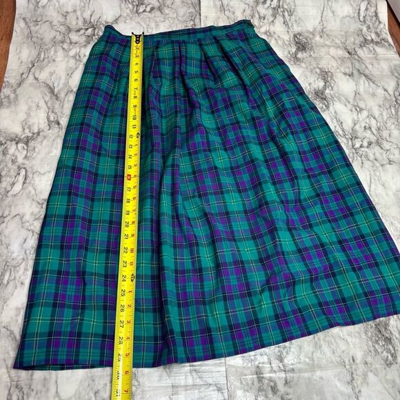 Pendleton Vintage pure virgin wool purple green plaid tartan midi skirt made USA - Picture 4 of 5